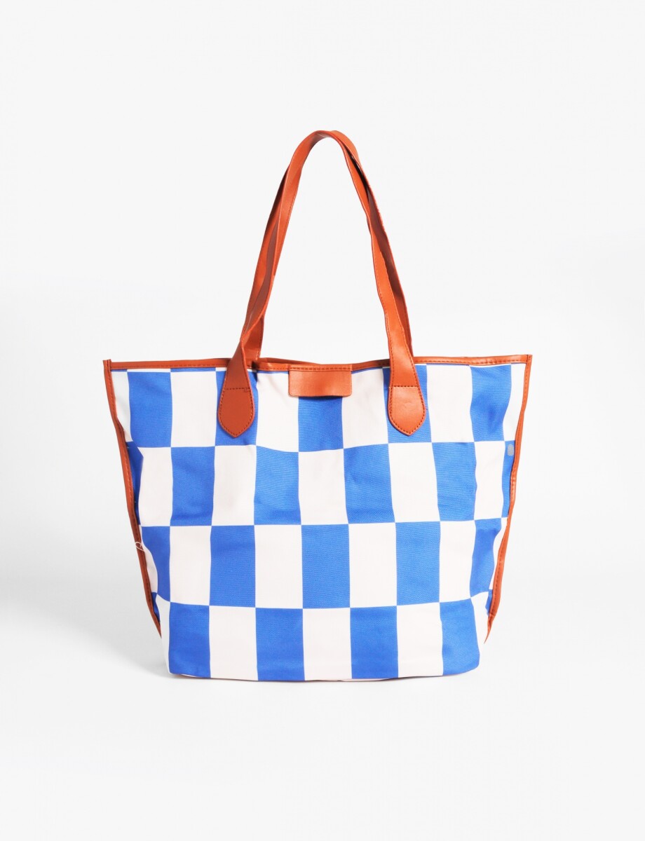 Cartera shopper a cuadros - azul 