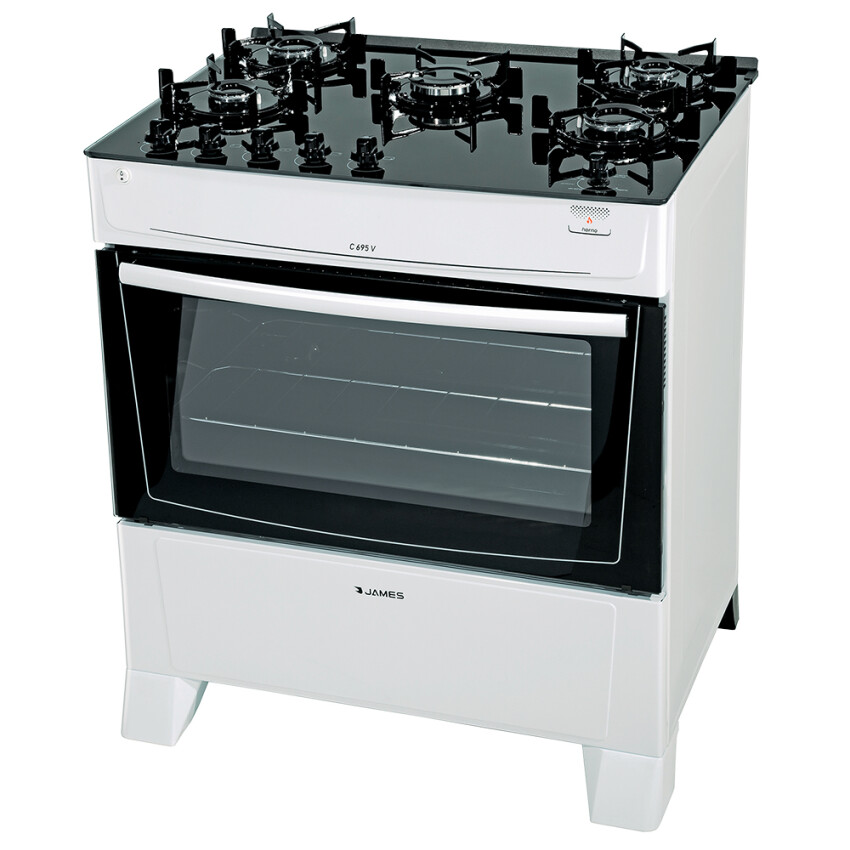 Cocina James 5H C-695 V blanca con mesada de vidrio negro Cocina James 5H C-695 V blanca con mesada de vidrio negro