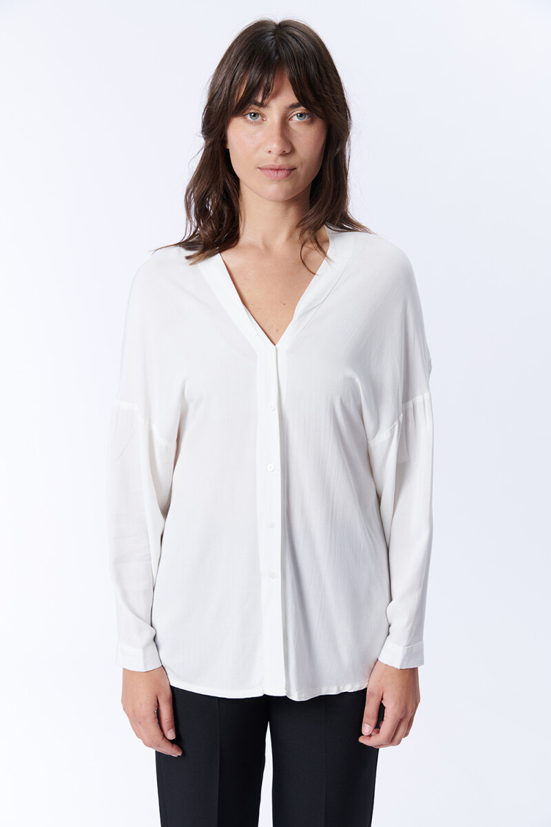 Blusa Manga Larga Escote En V Blanca