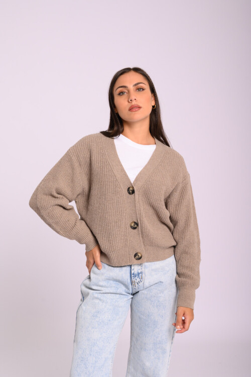 Cardigan de punto tejido Beige