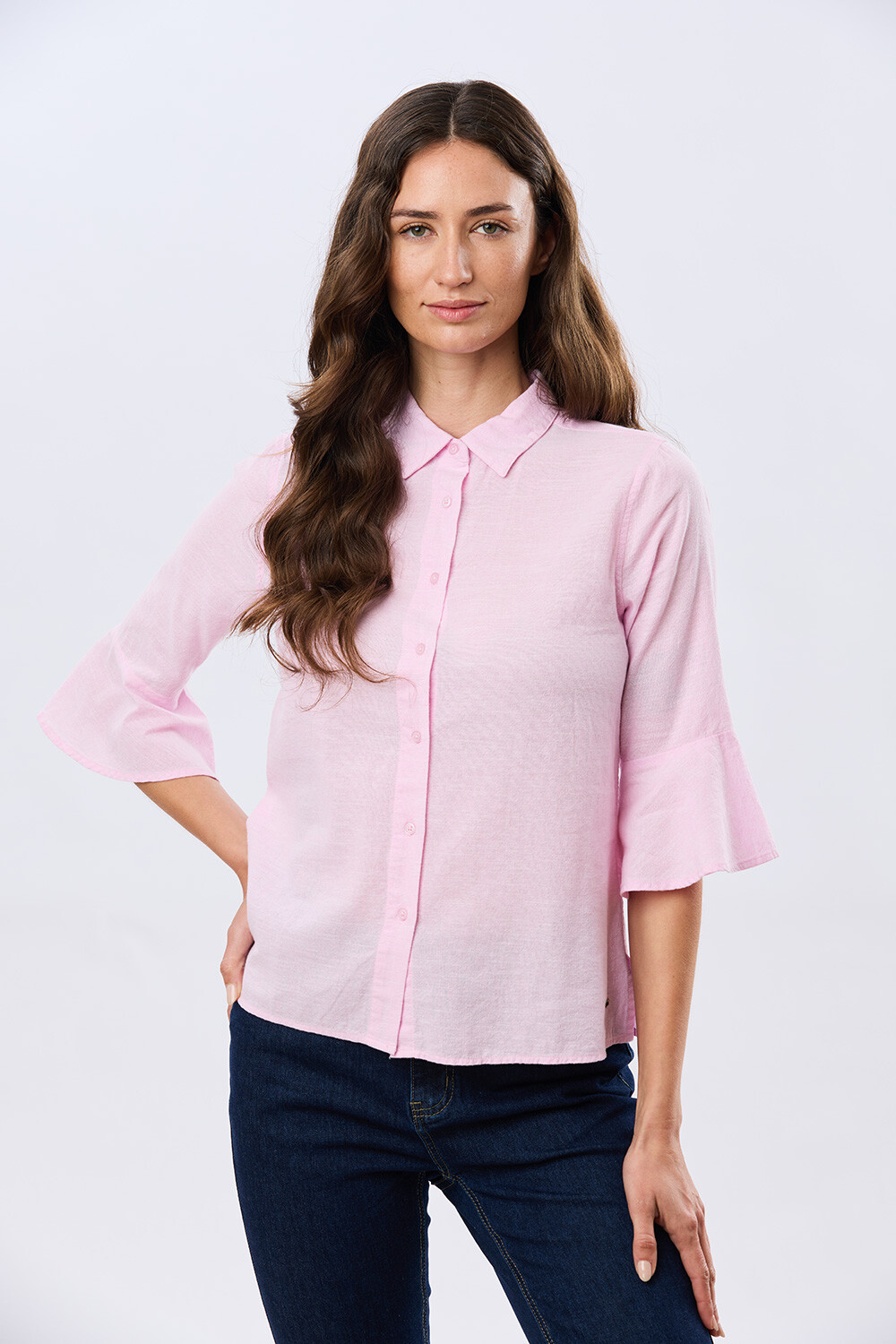 CAMISA DE LINO CON VOLADOS Rosacla