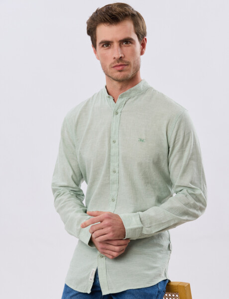 CAMISA LISA DE LINO CUELLO MAO Menta
