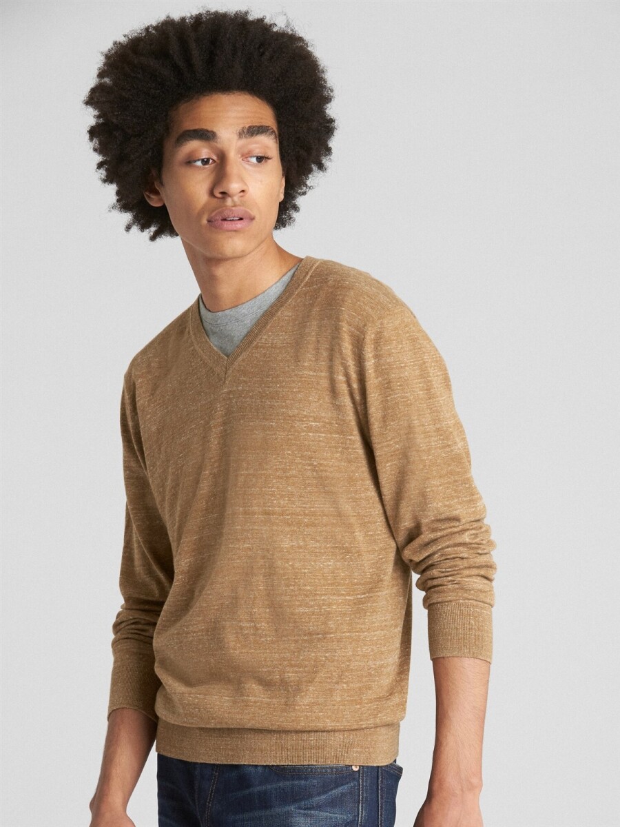 Buzo Algodón Cuello V - Camel Heather B2297 