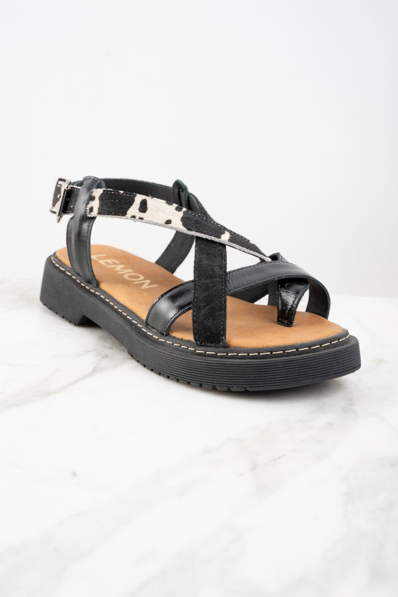 Sandalia Cuero Combinada Negro