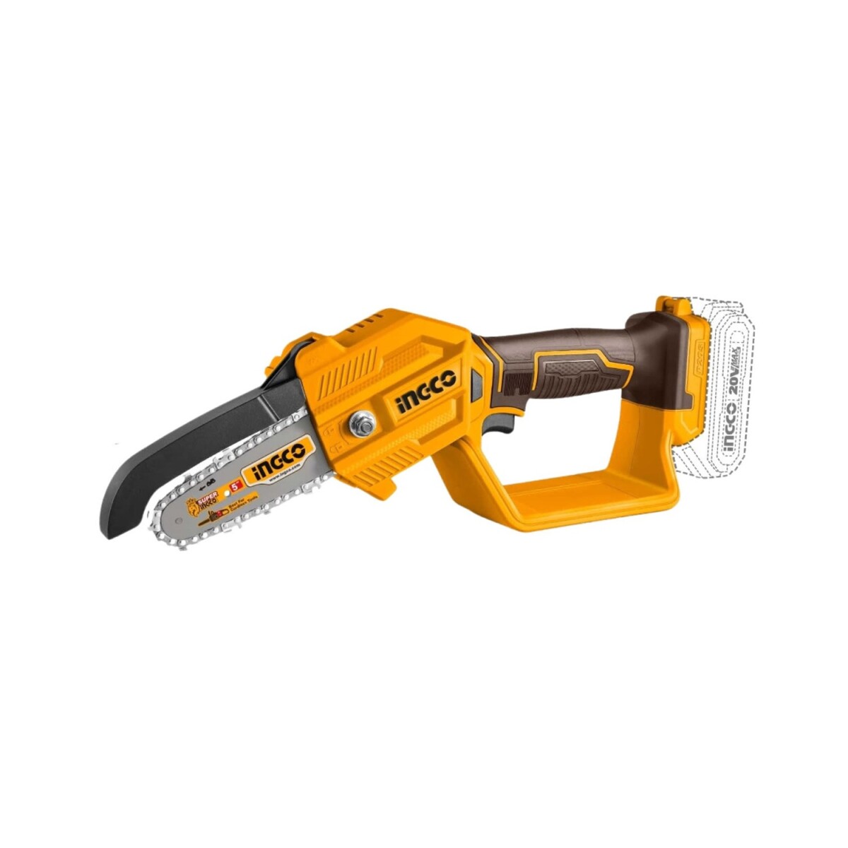 Mini Motosierra Inalámbrica Ingco 20V sin Bateria ni Cargador 