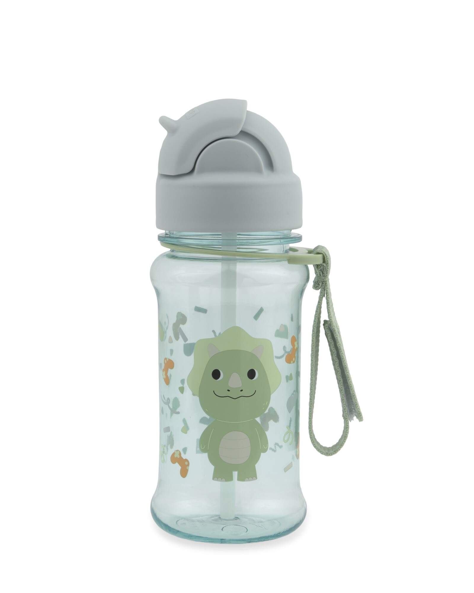 Botella de plástico tritan, con sorbito, diseño dino Sin color