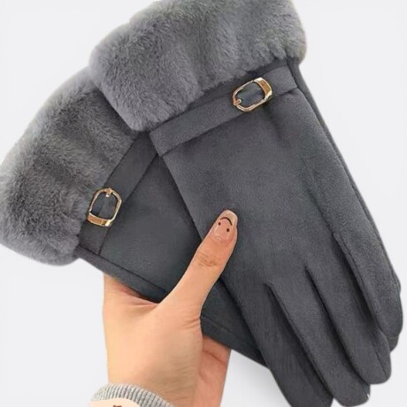 Guantes Dama Con Detalle De Piel Y Pulsera Gris