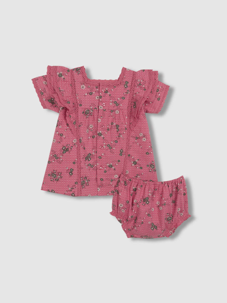 Vestido Estampado De Flores Con Volantes Rosa