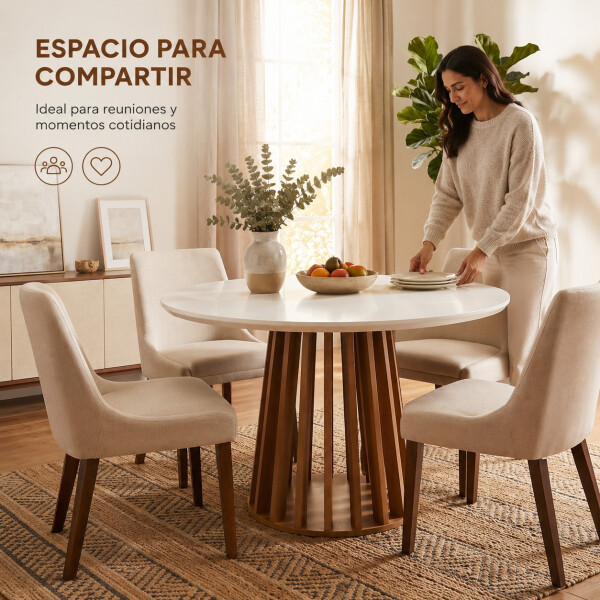 Mesa Comedor ComboHome Lavanda Redonda Diseño Laqueada 105Cm Color Blanco