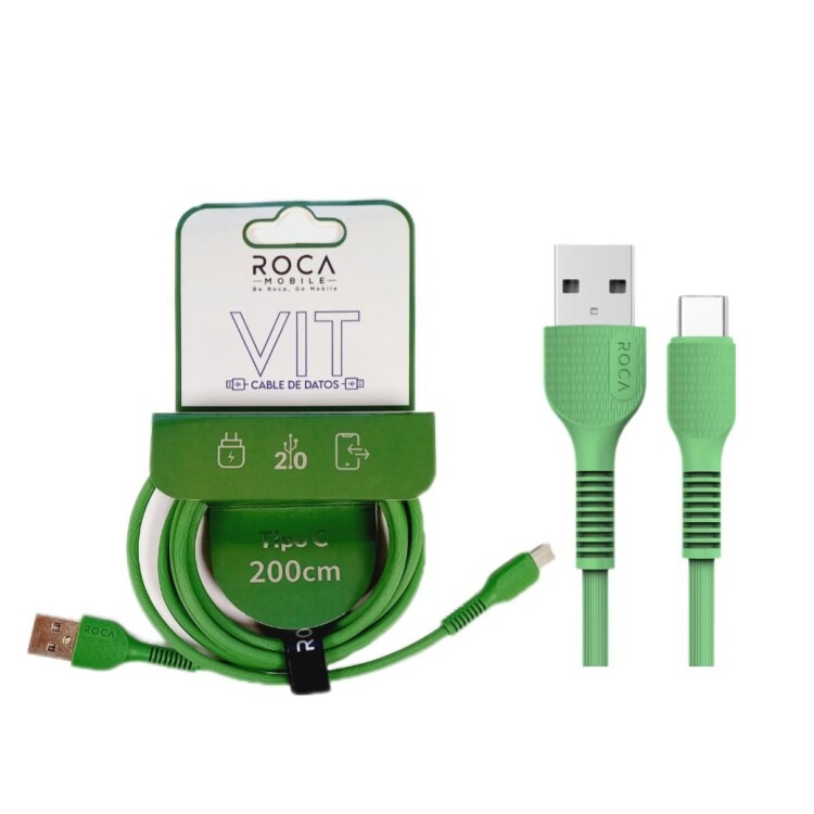 CABLE DE DATOS ROCA VIT USB a Tipo C 200cm 2.4A Verde