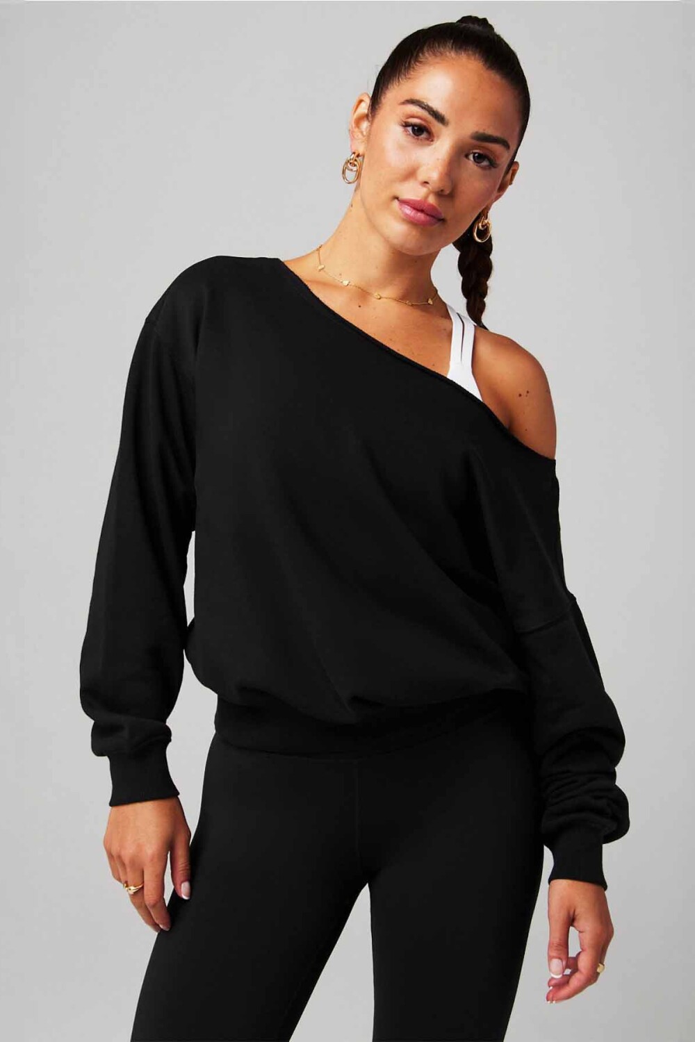 Polera Year Round Terry Off Shoulder Sweatshirt Mujer Black