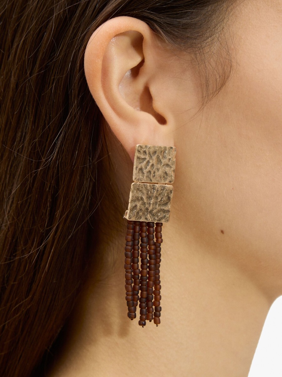 Pendientes Largos Cuentas De Vidrio marron