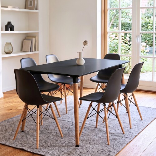Juego de comedor 6 sillas Eames 120 Negro