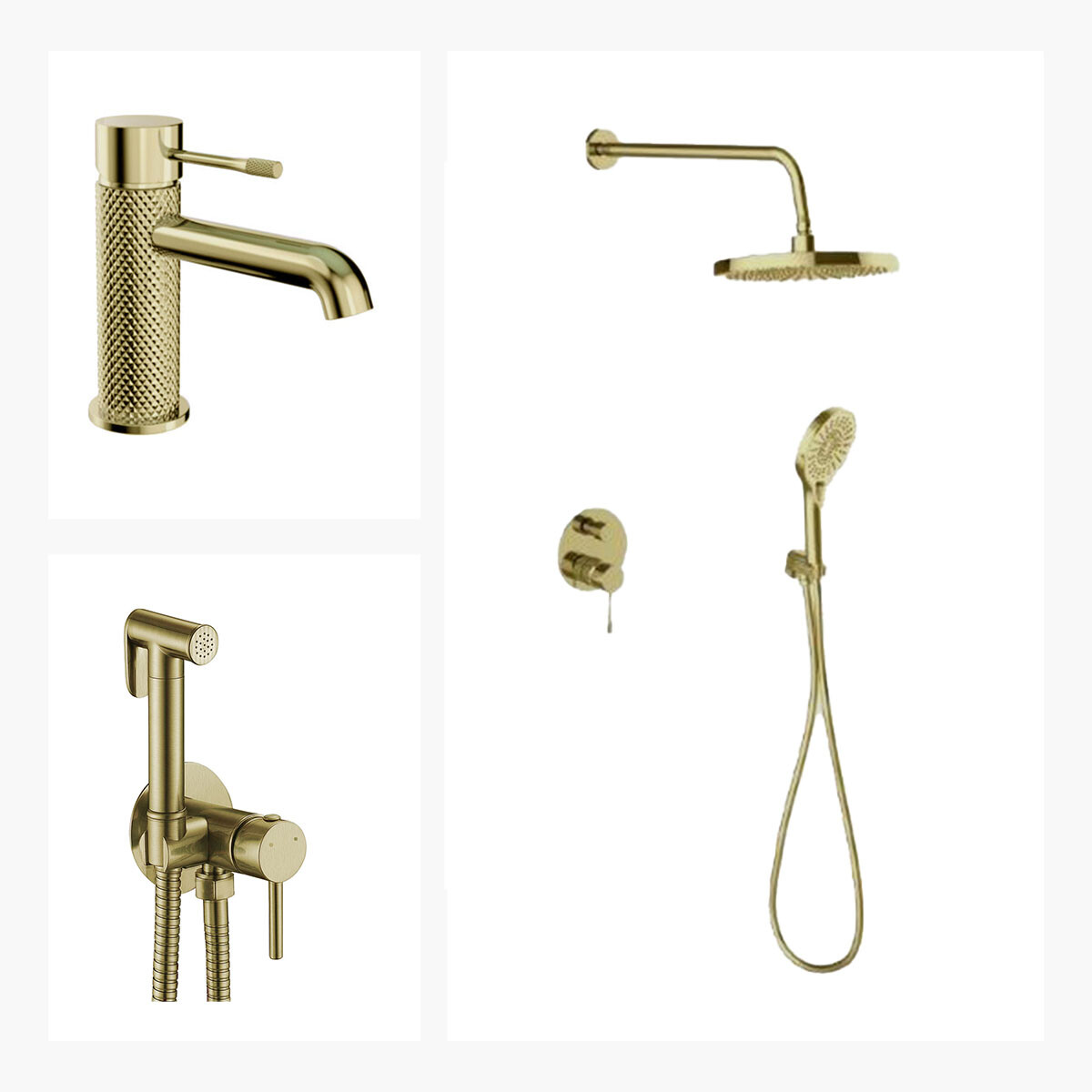 Juego De Griferia Lav Bajo Ducha Embutida Y Ducha Higienica Oro Mate 