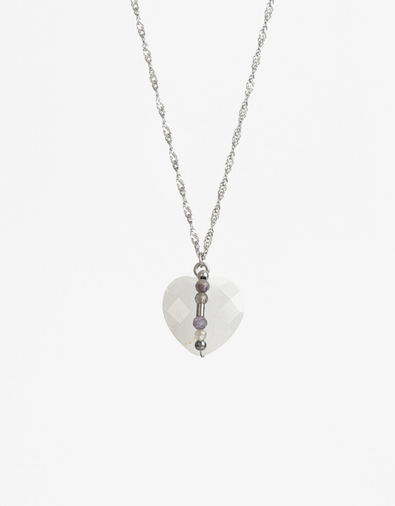 Cadena Corta con Dije Piedra Cadena Acero Healing Rituals Cuarzo Cristal - Blanco Nacarado/perlado