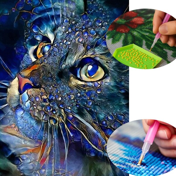 KIT DIAMANTE 5D Varios Diseños Diamant Art Atrix ® Variante Diseño Gato Azul