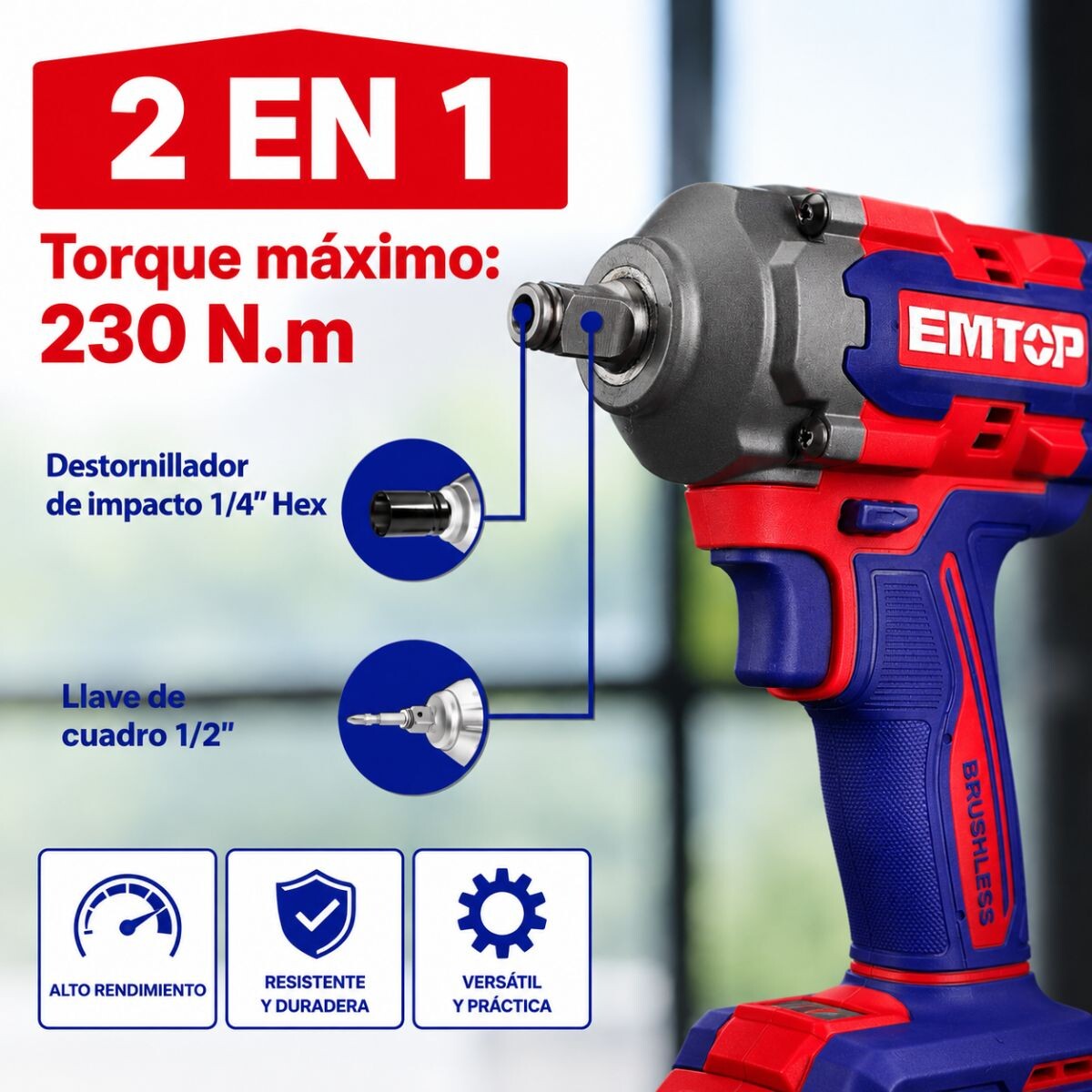 LLAVE IMPACTO 20V C/BAT 2EN1 ECIWL20236 EMTOP Llave Impacto 20v C/bat 2en1 Eciwl20236 Emtop