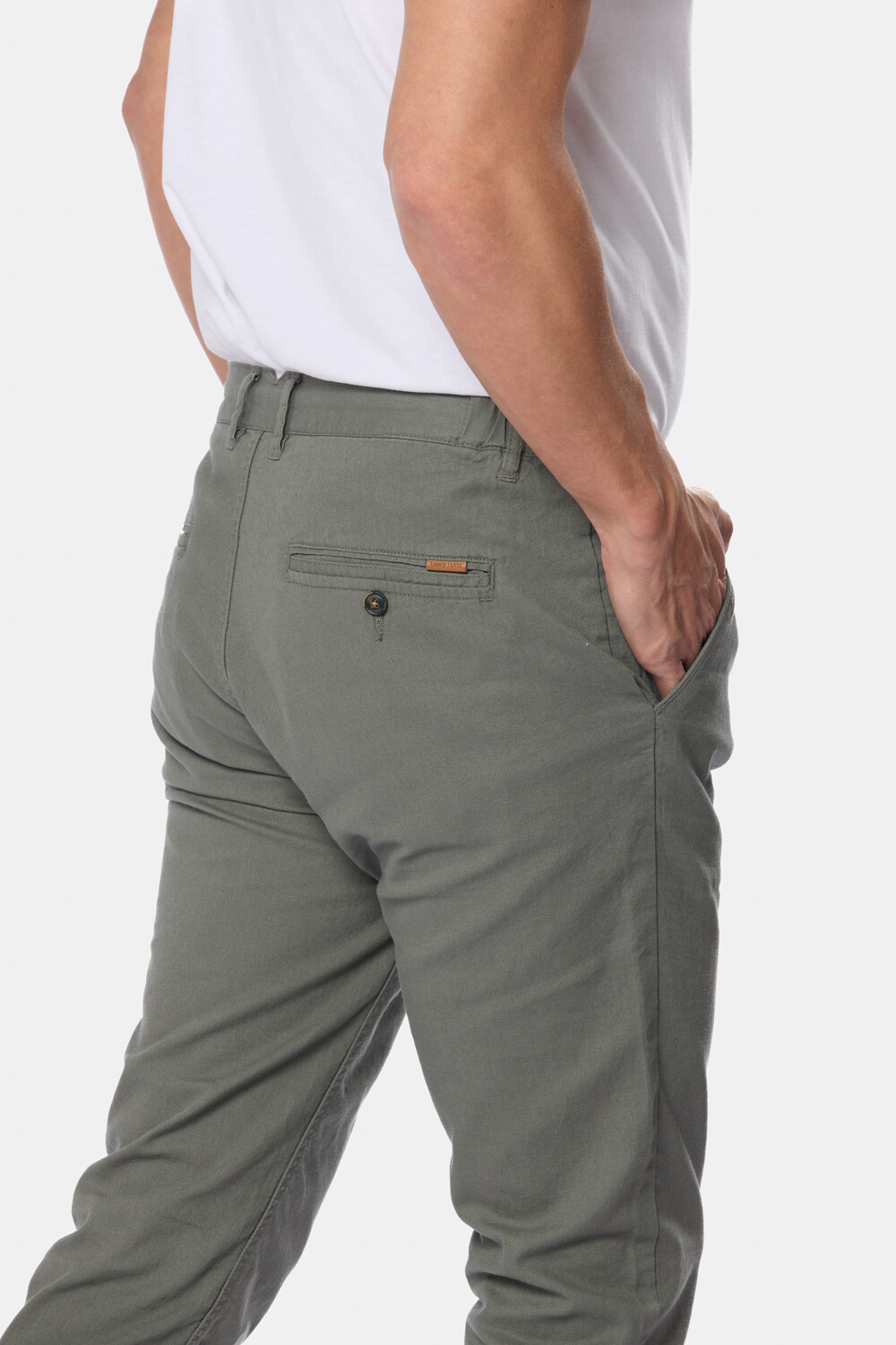 PANTALÓN DE LINO CON CINTURA ELASTIZADA Verde Oscuro
