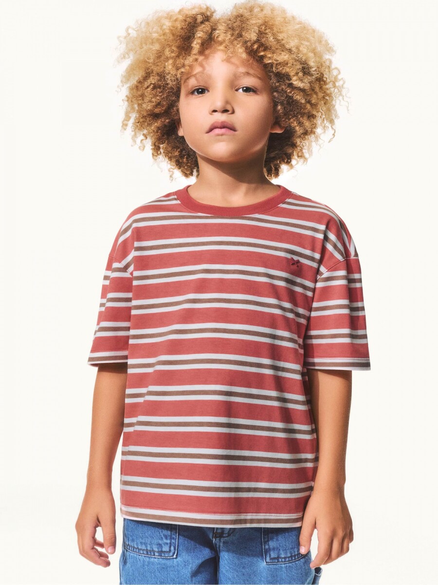 CAMISETA MANGA CORTA DE RAYAS - ROJO 