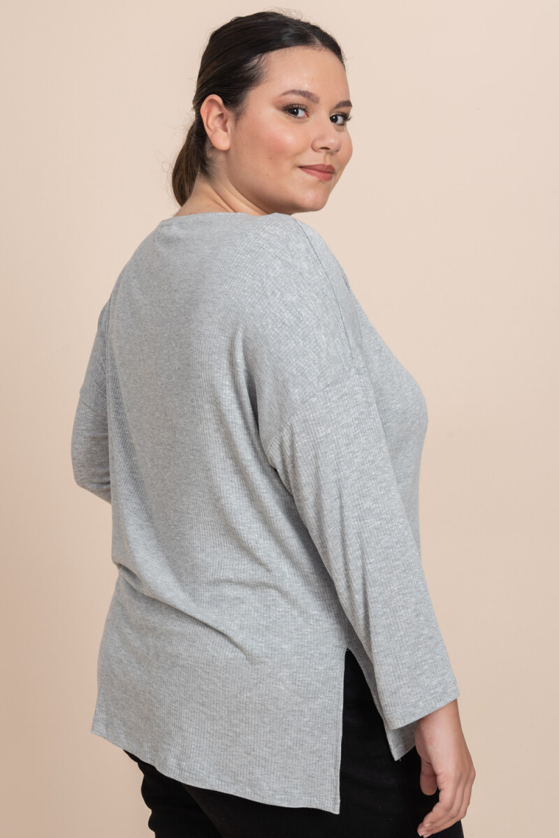 Remera manga larga rib Gris Melange