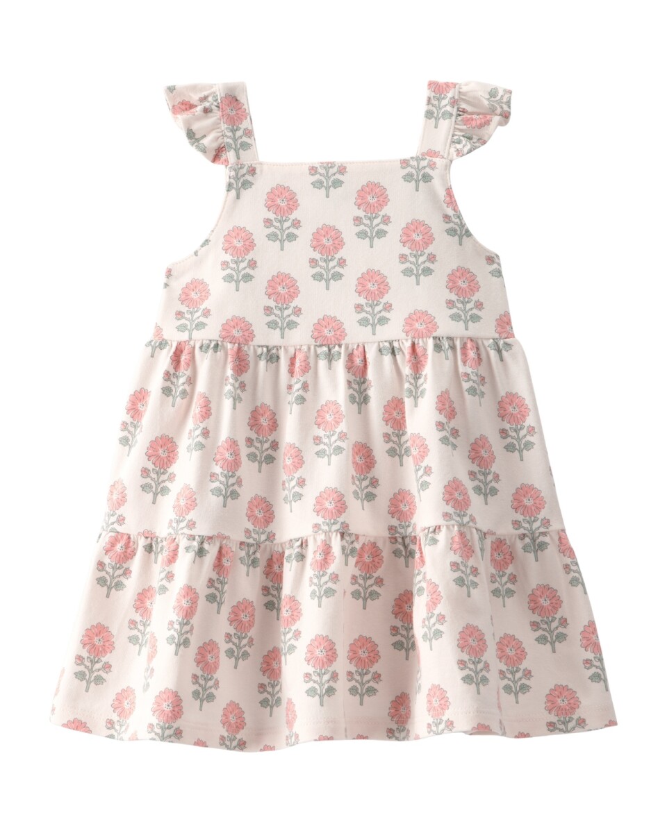 Vestido de algodón orgánico, escalonado, diseño floral 