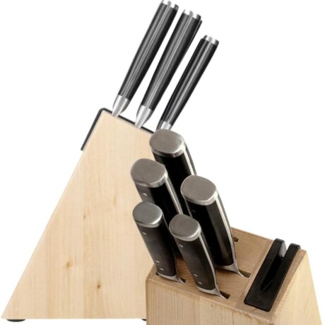 Taco de cuchillos 5 piezas monoblock con afilador - madera Abedul Taco de cuchillos 5 piezas monoblock con afilador - madera Abedul