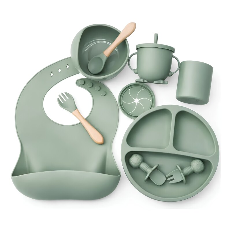 Set Alimentación Bebé en Silicona Libre Bpa 10 Piezas Verde