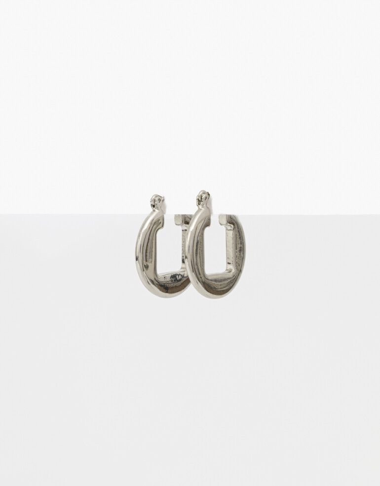 Aros Argollas Metal Aros Argolla Metal Rectangular - Plateado Rodio