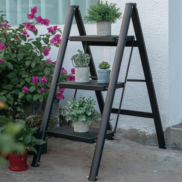 Escalera De 3 Escalones Antidezlisante Y Plegable Negro