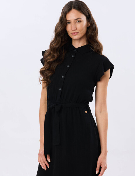 VESTIDO DE LINO CON VOLADOS Negro