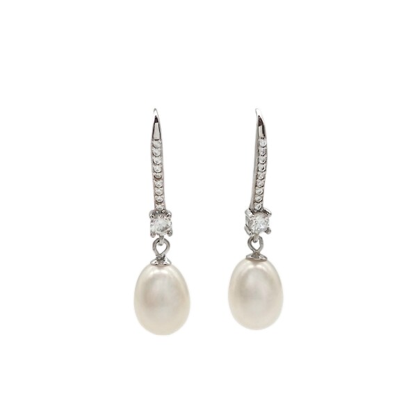Caravanas Colgantes Perlas-Plata 925-Con Perla y Zirconia-CA3205 conperla