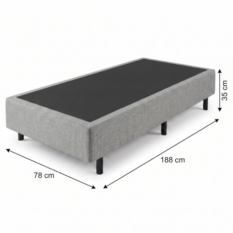 Base Box Sommier Tapizada en Lino Gris para Colchón 1 PLAZA 78 x 188 x 35 cm