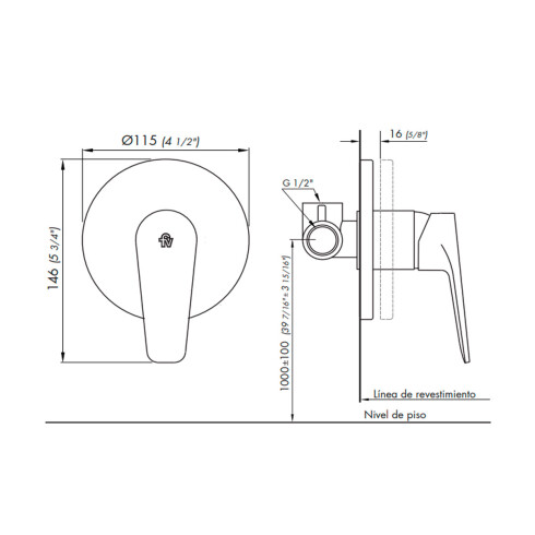 Griferia De Ducha De Empotrar Linea Zoe Fv Sin Transferencia CROMO