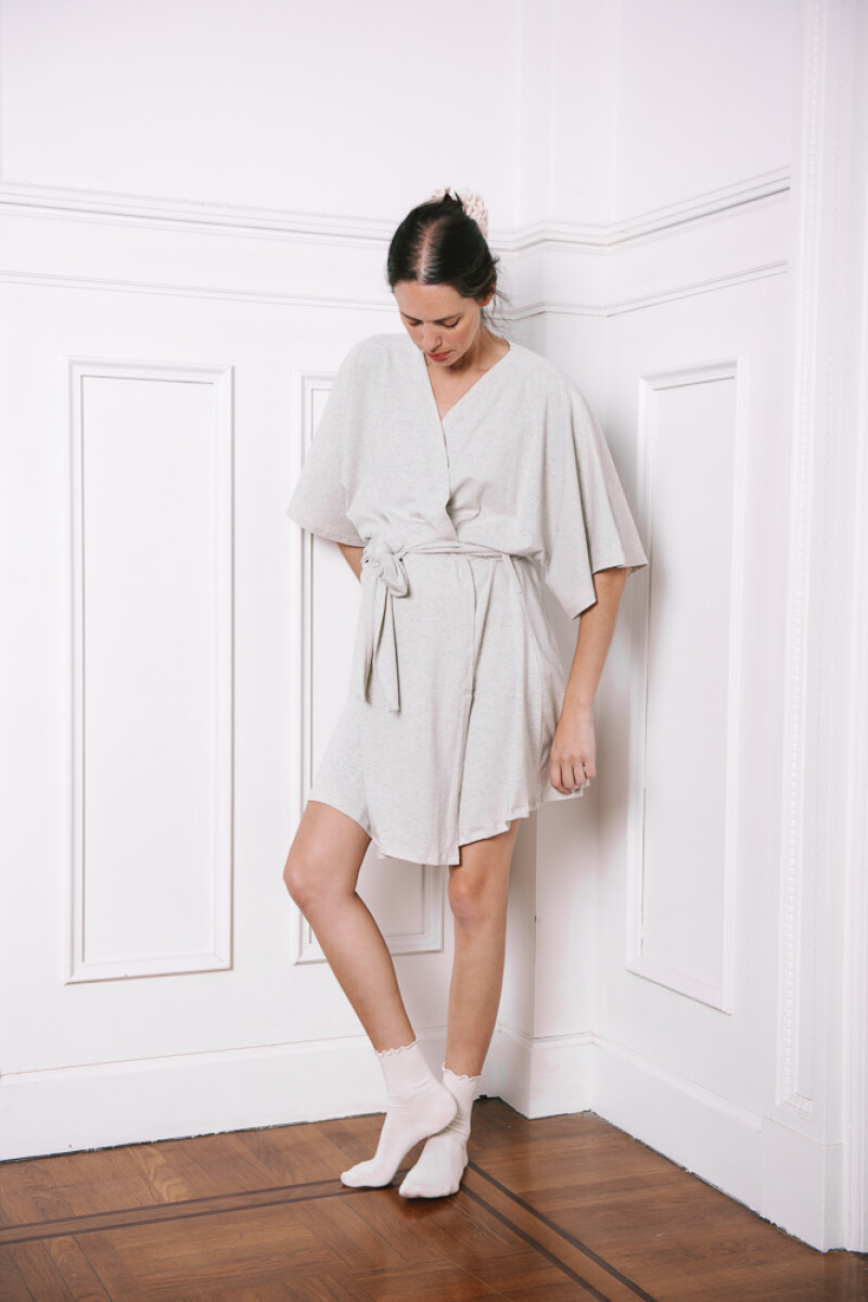 Bata Maternal Aurora Algodón – Embarazo y Lactancia Gris Melange