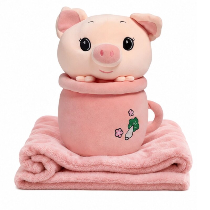 Manta De Apego Peluche C/Frazada 1.60m X 1.00m Inf. Cerdo