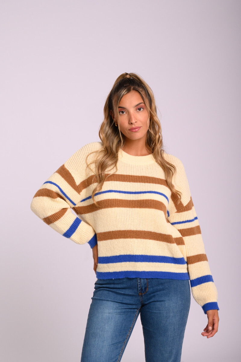 Buzo de punto tejido a rayas Crudo