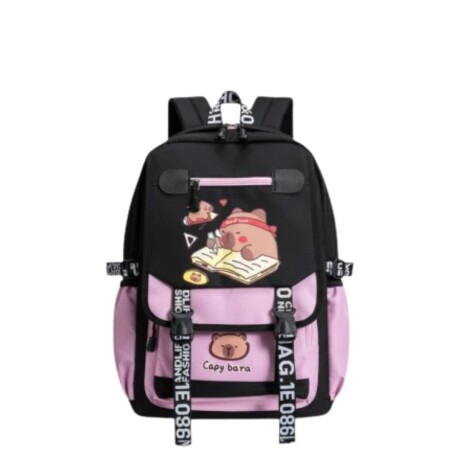 Mochila Escolar Capibara Rosa/Negro