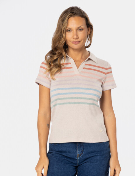 REMERA POLO RAYADA Beige