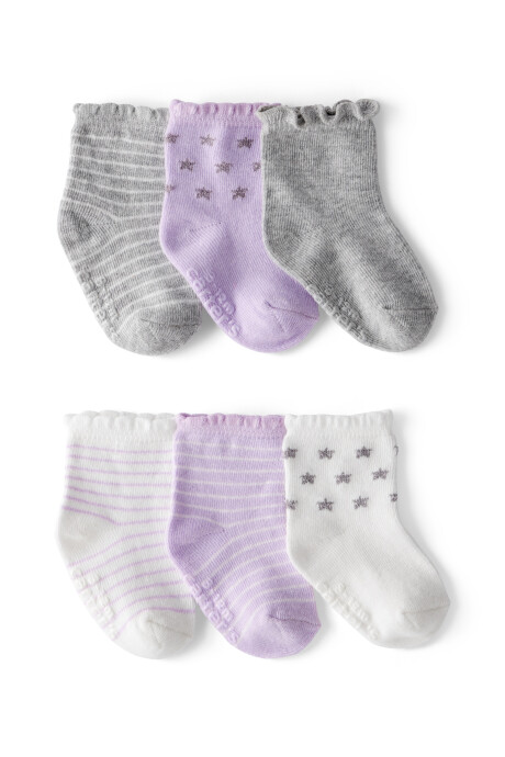 Pack seis pares de medias de algodón, festoneadas Sin color