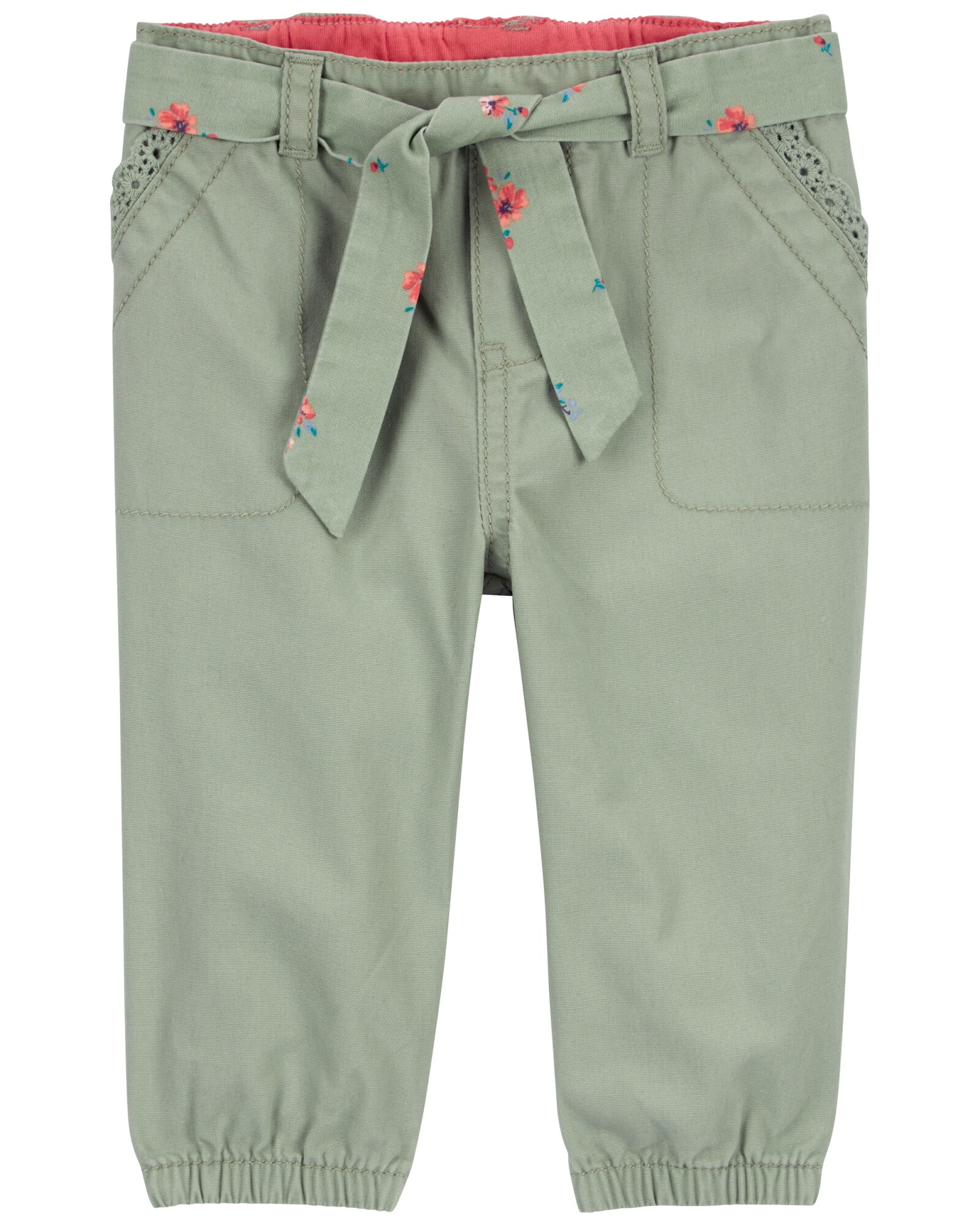 Pantalón de algodón, con cinturón floral Sin color