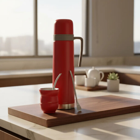 Set Termo 750ml con manija +mate 140ml +bombilla regalo Rojo