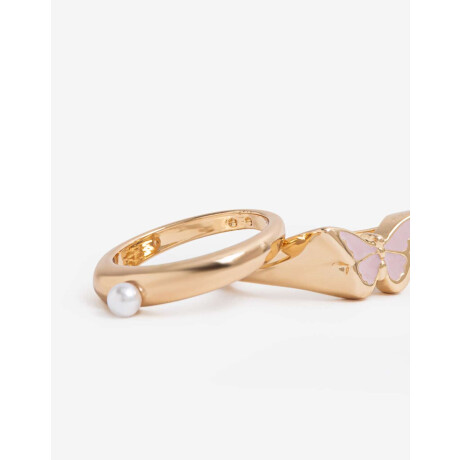 Set De 2 Anillos Esmaltados Bañado En Oro Dorado