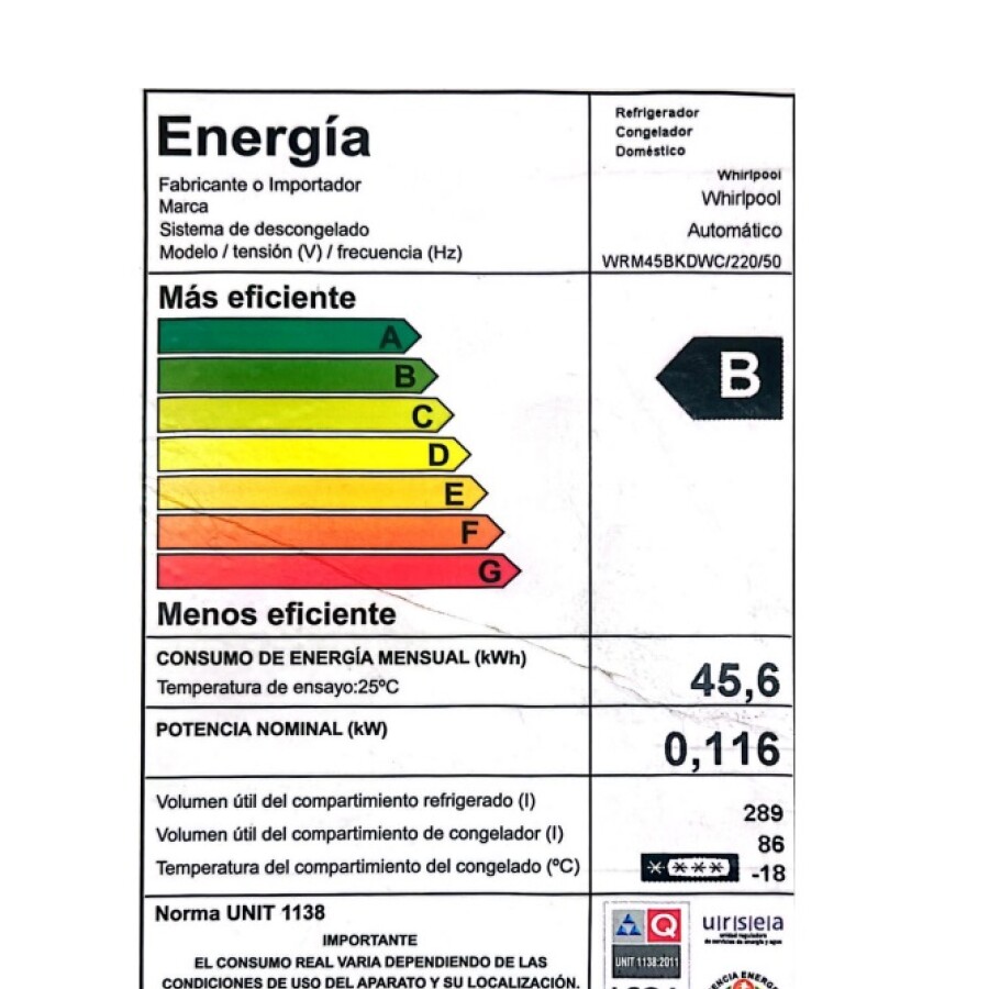 Heladera Whirlpool 400 lts WRM45BKDWC