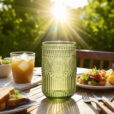 Vaso de Vidrio Labrado Largo Set 6 Unidades Verde