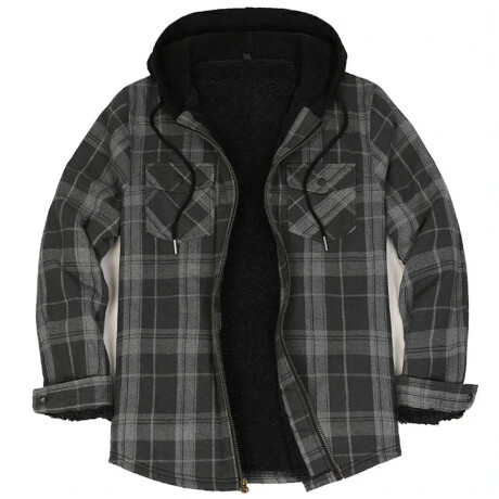 Campera Camisa Leñadora Cangurito Capucha Con Cierre Negro