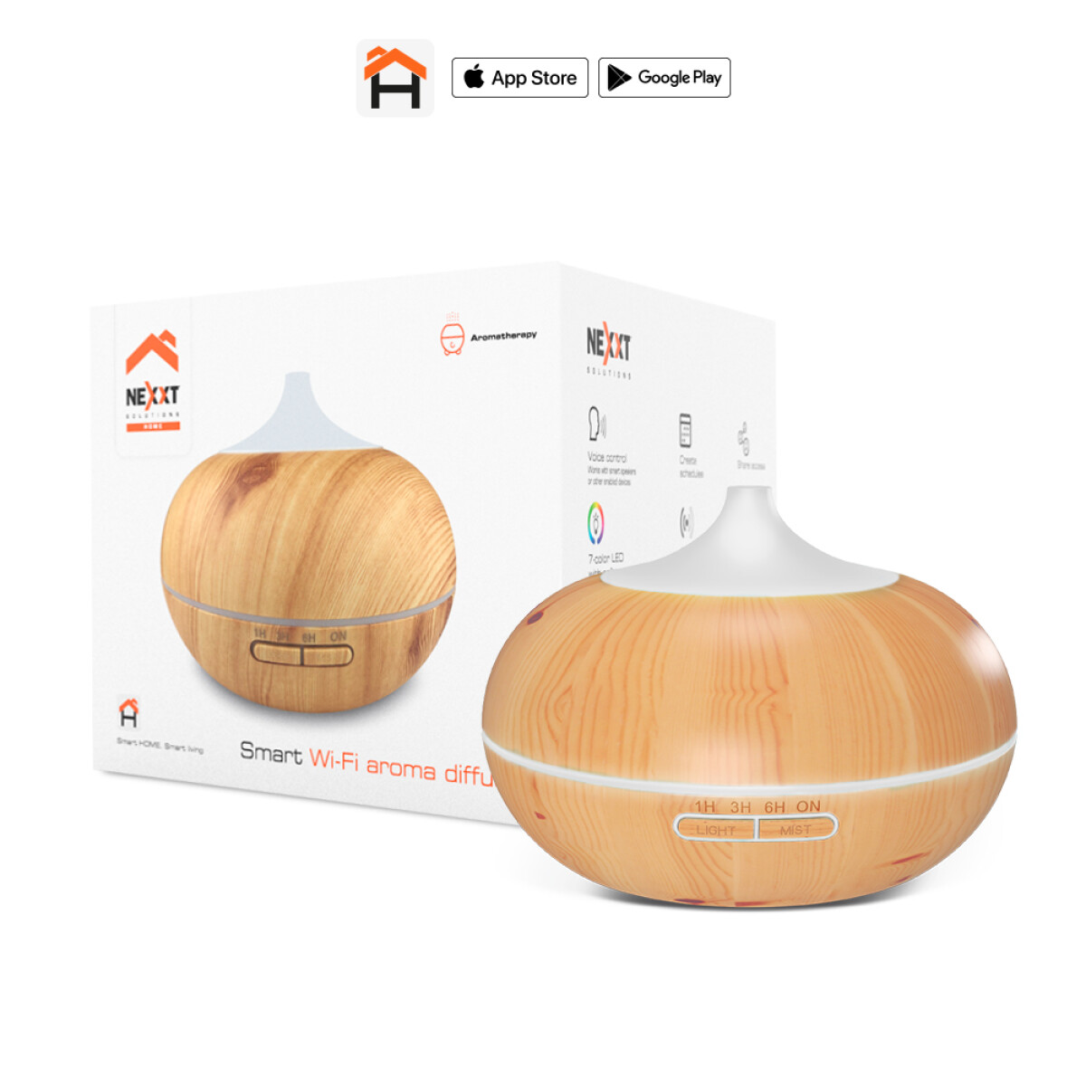 DIFUSOR DE AROMA SMART,CONTROL DE VOZ, 7 COLOR LED 