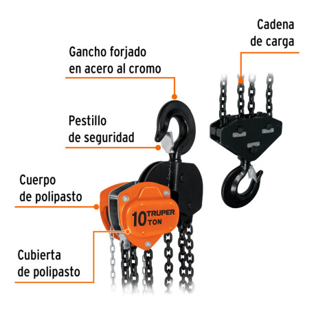 APAREJO A CADENA 10TONELADA X ELEVACION 3 MT TRUPER POL-10 N/a