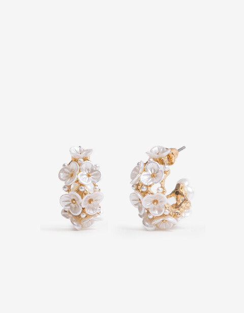 Aros Argollas Esmalte Aros Argolla Floral - Dorado