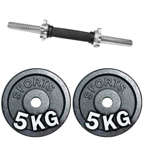Set Mancuerna Maciza Cromada C/ Roscas + 10 Kg Pesas 2 discos de 5kg