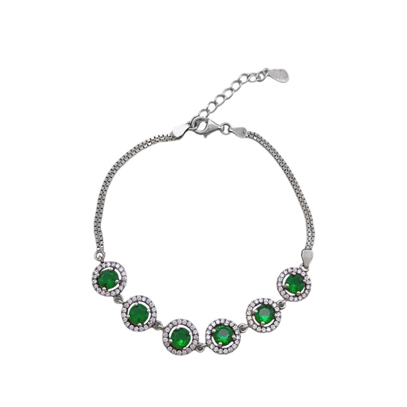 Pulsera circulo-Plata 925-Piedra zirconia blanca y verde-PU3014 conpiedra